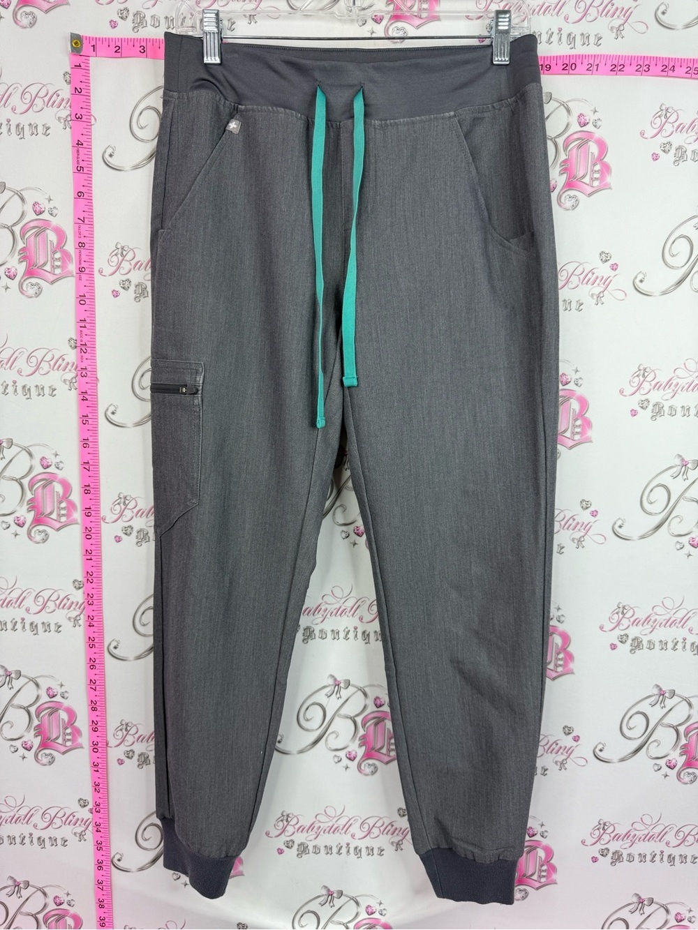 Figs joggers scrubs tactical collection blue Gray Joggers with Teal Drawstring
